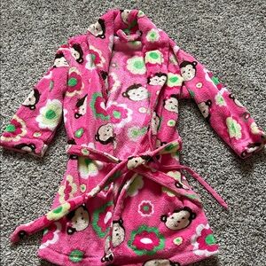SO Pink Floral Monkey Kids Pajama Robe